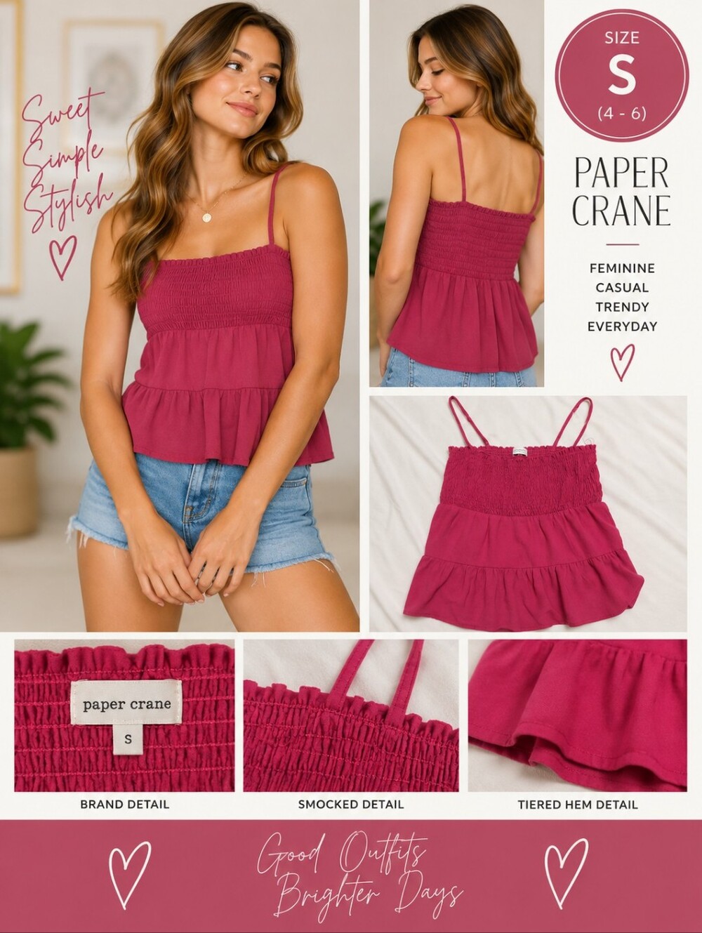 Paper crane Women's small pink spaghetti strap blouse #31